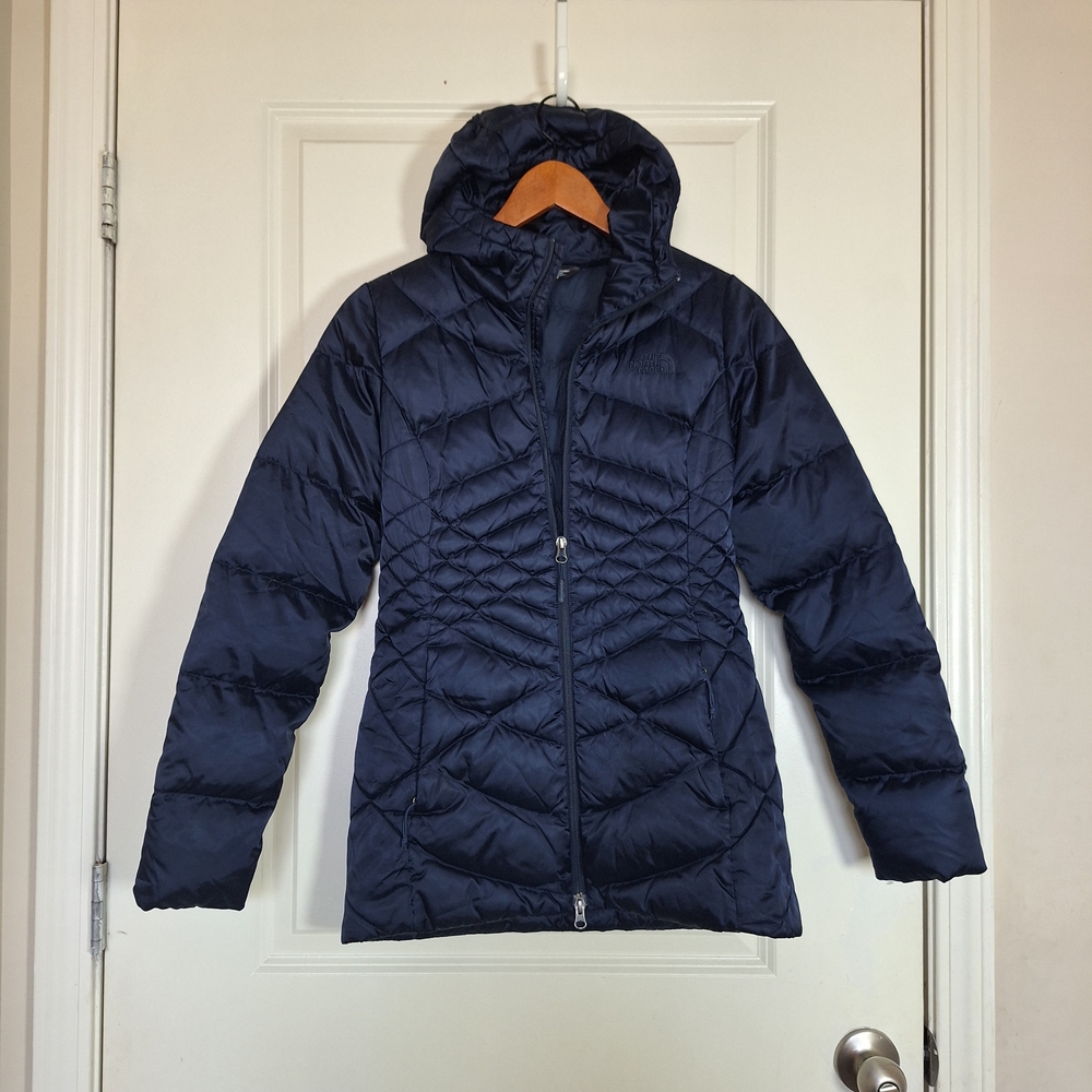 North Face Women's Blue 550 Down Puffer Quilted Hooded Coat Jacket Size XS
